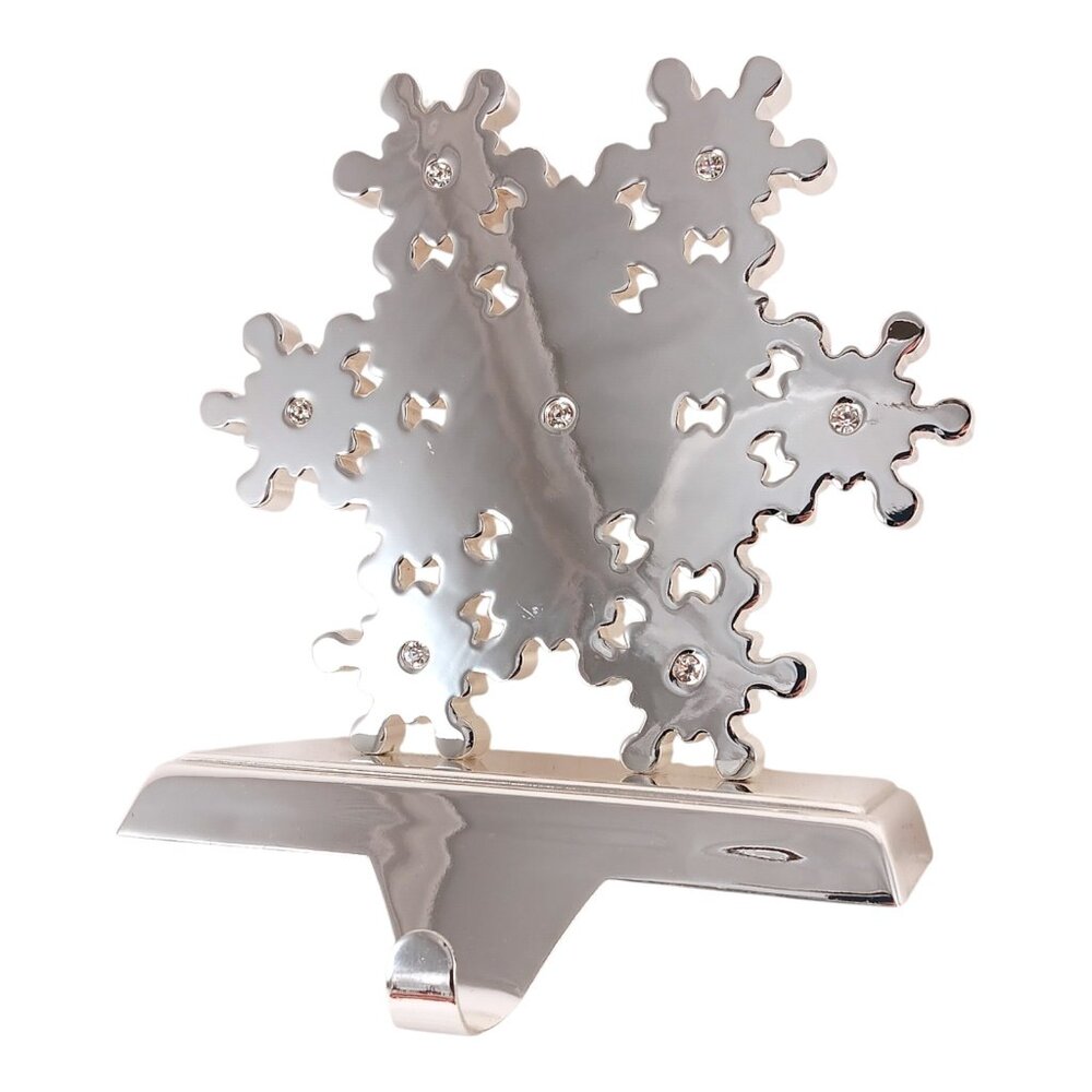 Heavy Silver Tone Snowflake Hook Christmas Holiday Stocking Holder Hanger